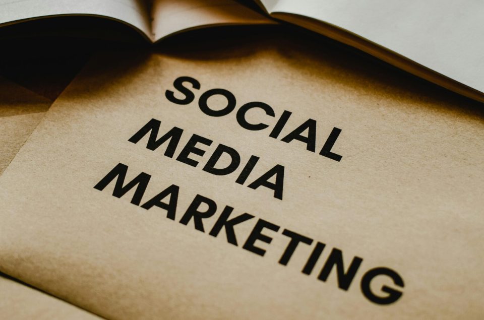 Close-up of brown envelopes with 'Social Media Marketing' text, ideal for startup themes.